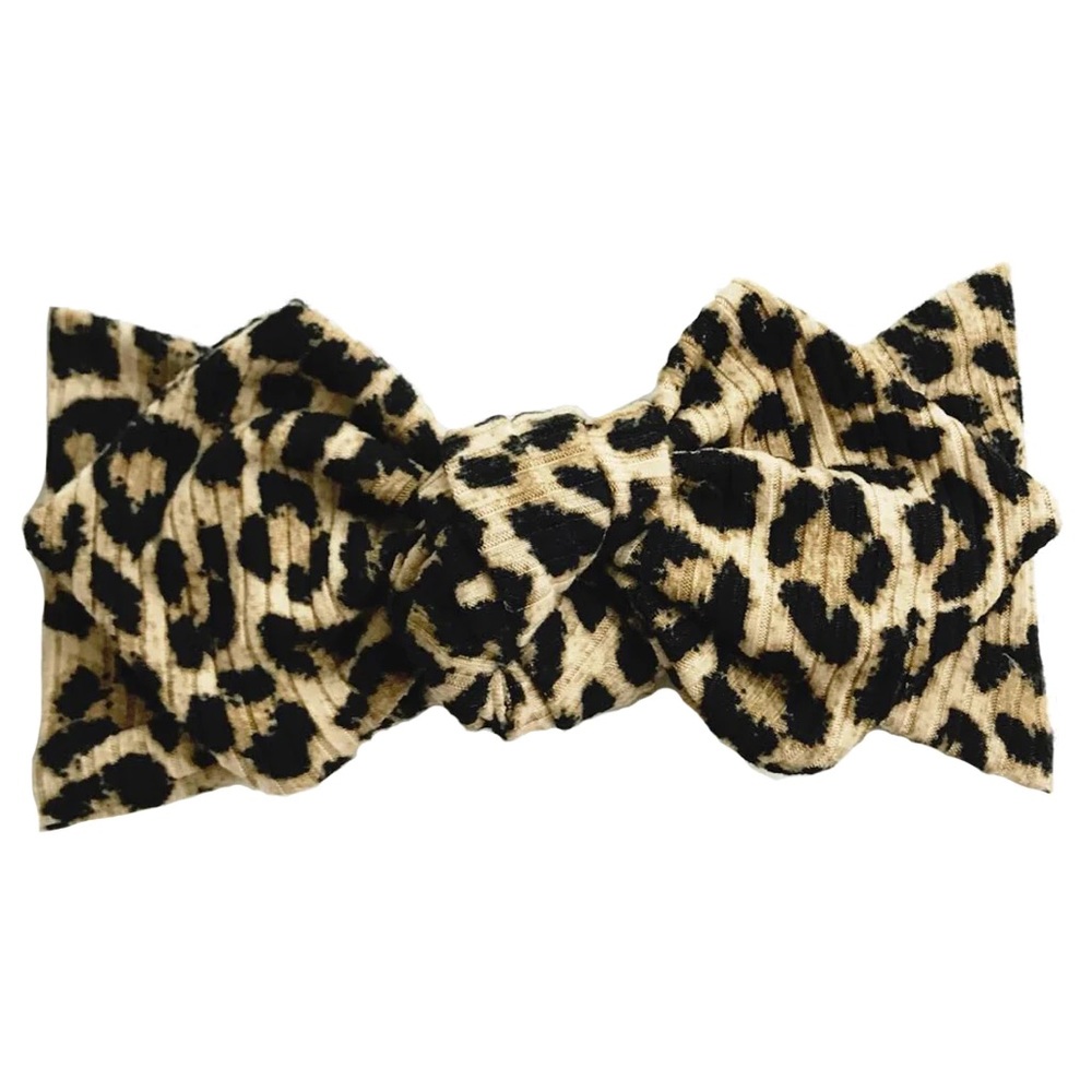 New Spearmint Love Top Knot Bow Headband Ribbed Leopard Cheetah Animal Print